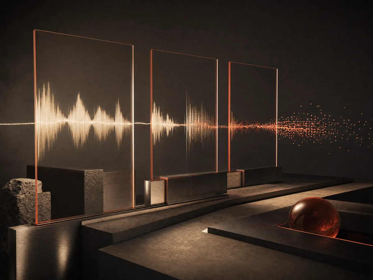 A waveform passing through smoked glass, an illustration of real-time media analysis